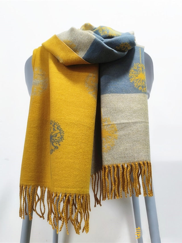 Women's Shawls & Wraps Party Black Scarf Floral White Blue Fall Winter Imitation Cashmere - LuckyFash™