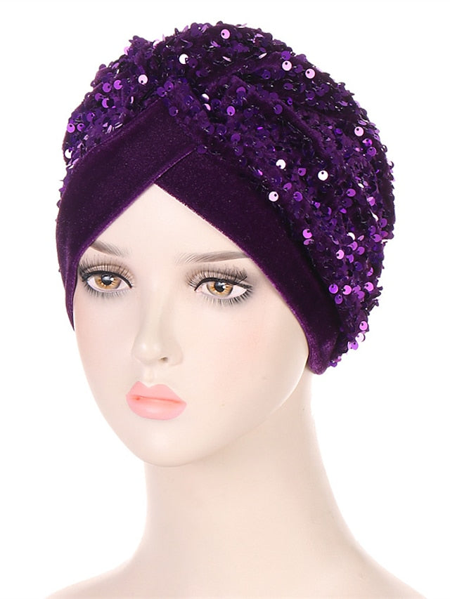 Velvet Sequins Turban Caps For Women Muslim Headscraf Bonnet Femme Musulman Islamic Head Wraps African Indian Hat Protective Hair Cover - LuckyFash™