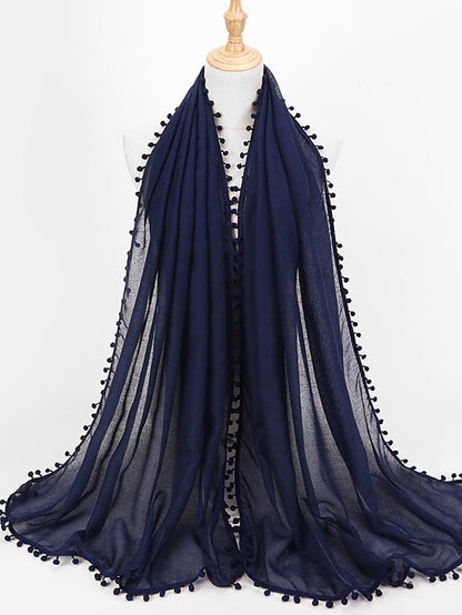 Plain Soft with small Pom Pom Ball Viscose Shawl Scarf Lady High Quality Wrap Muslim Hijab 180*80Cm - LuckyFash™