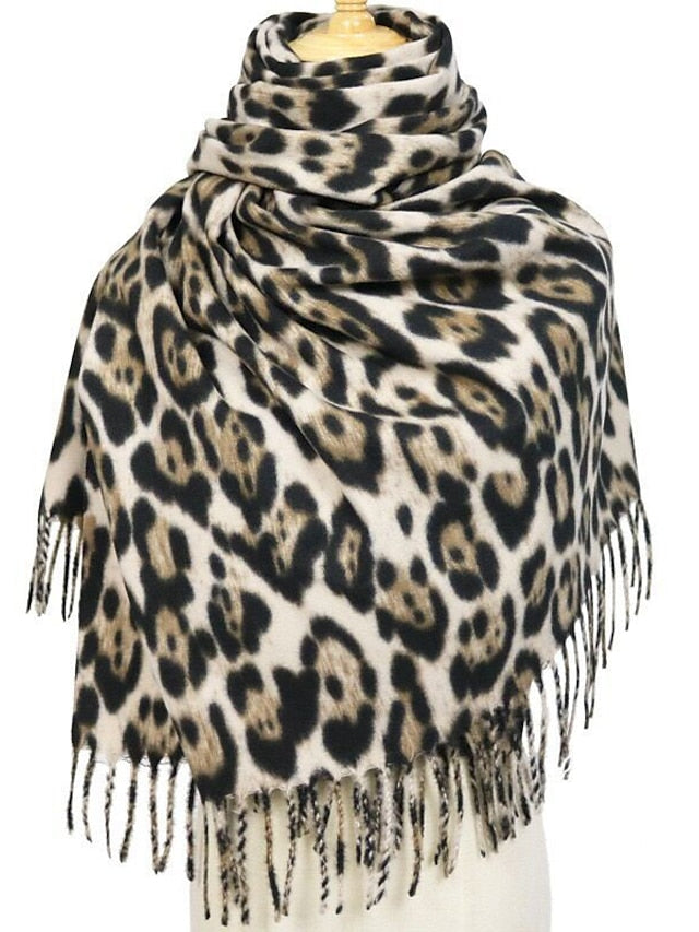 Big Size Band Tassels Poncho Women Unique Leopard Print Scarves and Shawls Ladies Winter Neck Warm Wrap Soft Blanket Cape 200cm - LuckyFash™