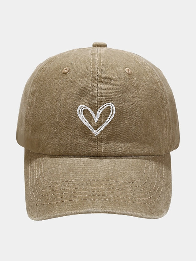 Fashion Outdoor Sport Solid Baseball Caps For Men Women Couple Love Heart Embroidery Snapback Cap Washed Cotton Dad Hat - LuckyFash™