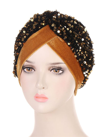 Velvet Sequins Turban Caps For Women Muslim Headscraf Bonnet Femme Musulman Islamic Head Wraps African Indian Hat Protective Hair Cover - LuckyFash™