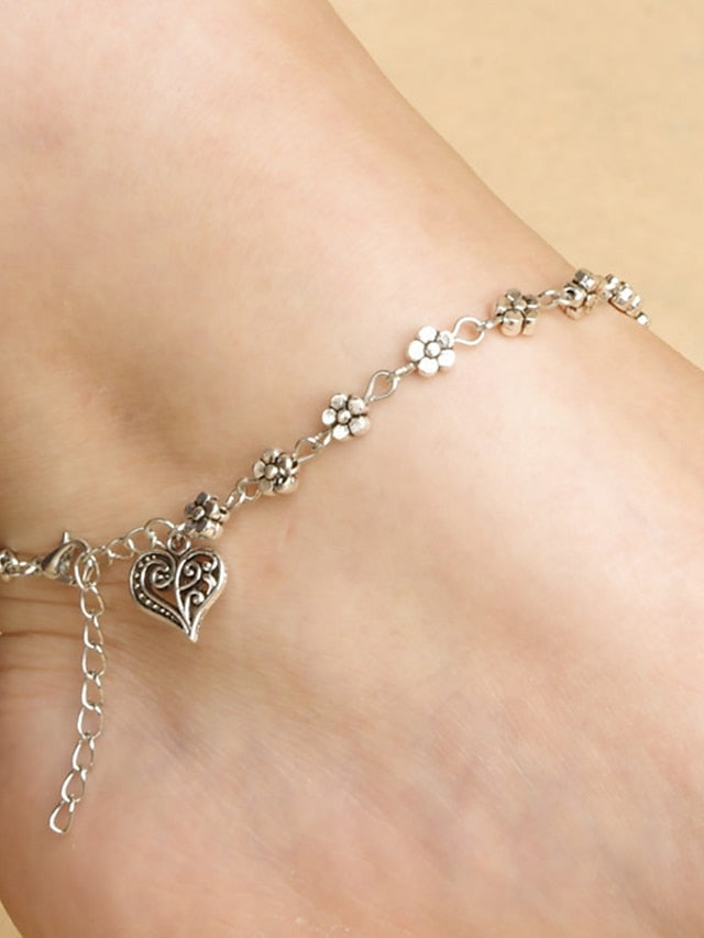 Ankle Bracelet Stylish Simple Women's Body Jewelry For Daily Beach Classic Alloy Heart Silver 1pcs - LuckyFash™