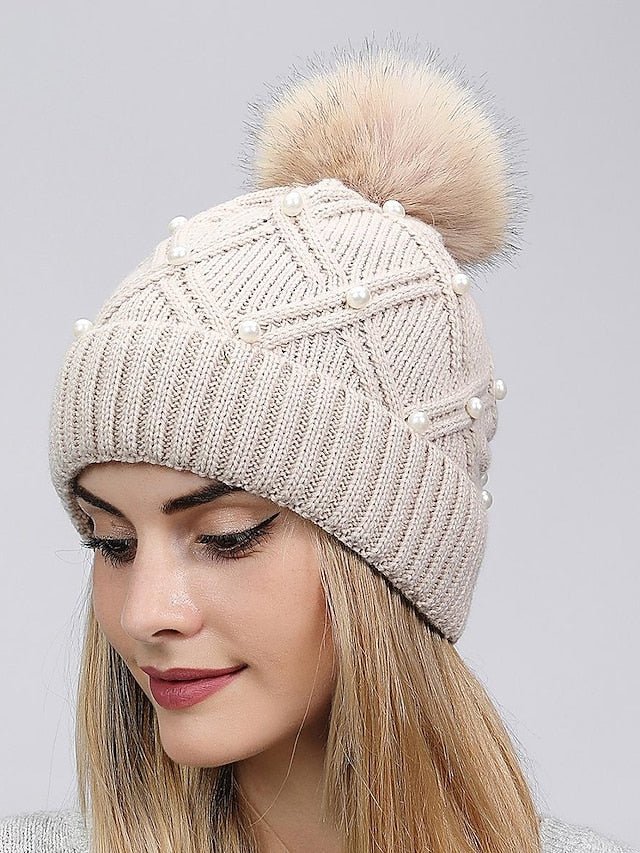 new women's wool knitted hat autumn and winter warm wool ball cap thickened wild face-lift travel hat - LuckyFash™