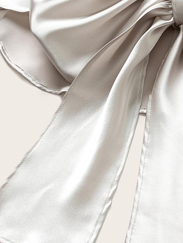 Keyhole Back Knot Hem Satin Blouse - LuckyFash™