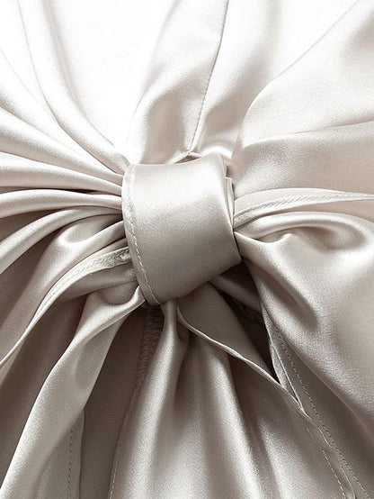 Keyhole Back Knot Hem Satin Blouse - LuckyFash™