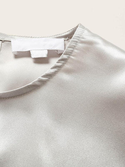 Keyhole Back Knot Hem Satin Blouse - LuckyFash™