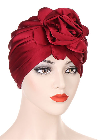 Big Flower Muslim Women Turban Satin Head Wrap Hijab Sleep Night Hat Hair Care Cap Indian Elastic Beanie Ladies Hair Loss Headwear - LuckyFash™
