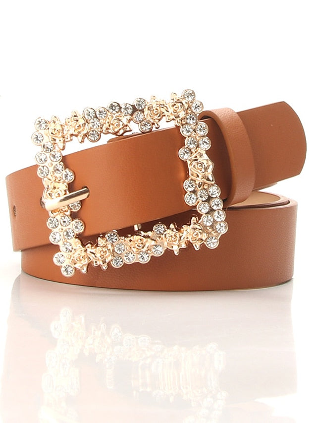 Women's Unisex PU Buckle Belt PU Leather Prong Buckle Crystal Rhinestone Casual Classic Party Daily Green White Black Brown - LuckyFash™