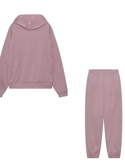 Hoodie 2 Piece Solid / Plain Color Sports Regular Winter Creamy-white ArmyGreen Big red Purple Pink for Women - LuckyFash™