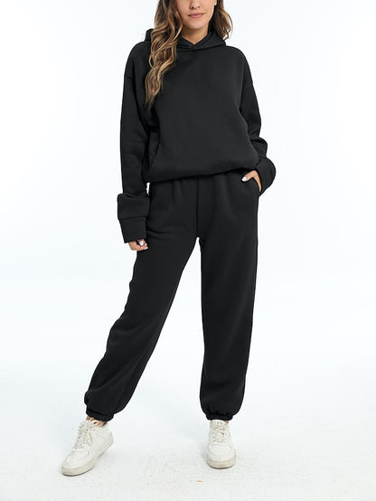 Hoodie 2 Piece Solid / Plain Color Sports Regular Winter Creamy-white ArmyGreen Big red Purple Pink for Women - LuckyFash™