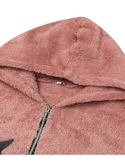Fleece Jacket Pullover Casual Sherpa Fleece Teddy Zip Up Front Pocket Black Light Green Pink Cat Street Hoodie Plus Size Long Sleeve Fleece for Women - LuckyFash™