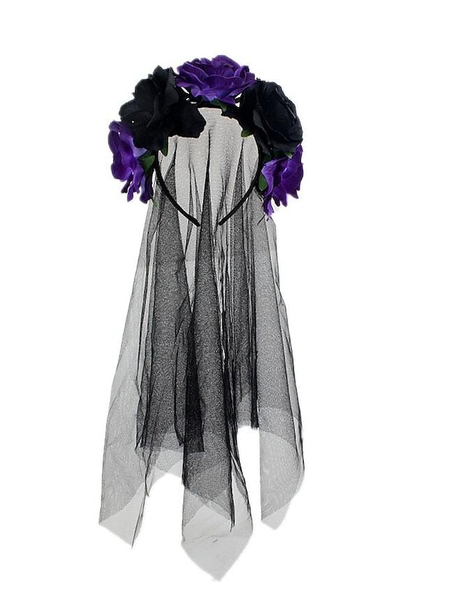 christmas party hair accessories headband simulation rose flower black mesh carnival headband - LuckyFash™