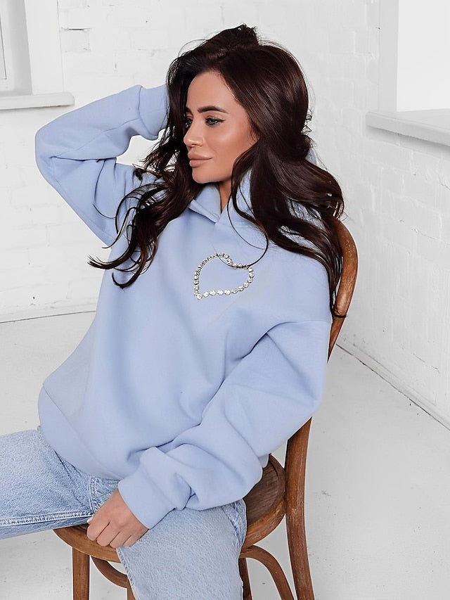 Hoodie Heart Basic Hooded Regular Winter Light Blue Green Pink Black for Women - LuckyFash™