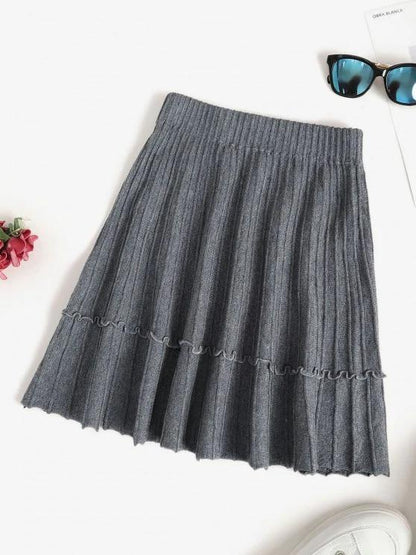 Knit Pintuck Frilled A Line Skirt - LuckyFash™