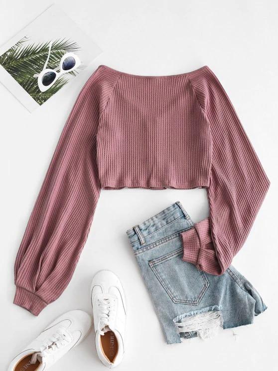 Knit Voluminous Sleeve Cropped Cardigan - LuckyFash™