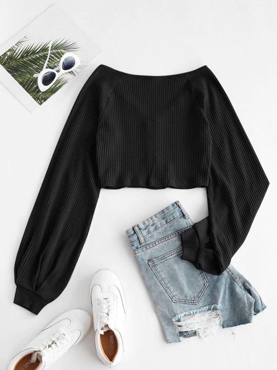 Knit Voluminous Sleeve Cropped Cardigan - LuckyFash™
