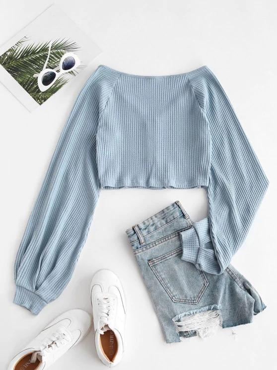 Knit Voluminous Sleeve Cropped Cardigan - LuckyFash™