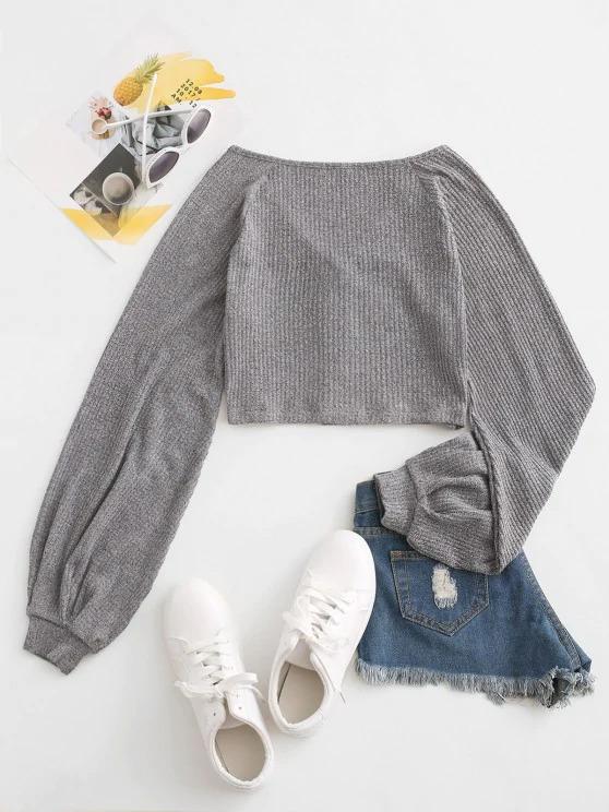 Knit Voluminous Sleeve Cropped Cardigan - LuckyFash™