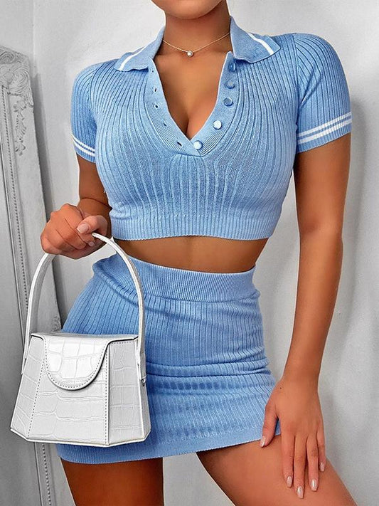 Knitted Ribbed Knitting Crop Top Two Pieces Set - LuckyFash™