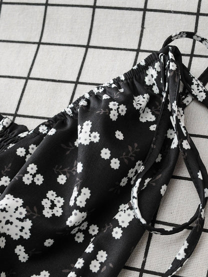 Knot Detail Ditsy Floral Shirred Dress - LuckyFash™