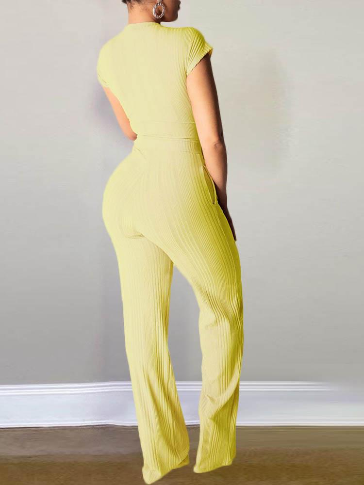 Knot Front Crop Top & Wide Leg Pants Set - LuckyFash™