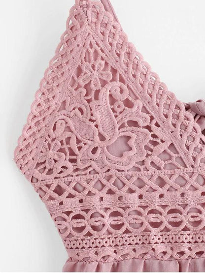 Knotted Back Crochet Panel Flared Cami Dress - LuckyFash™