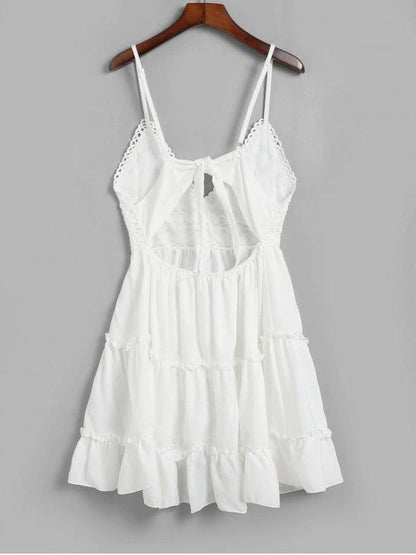 Knotted Back Crochet Panel Flared Cami Dress - LuckyFash™