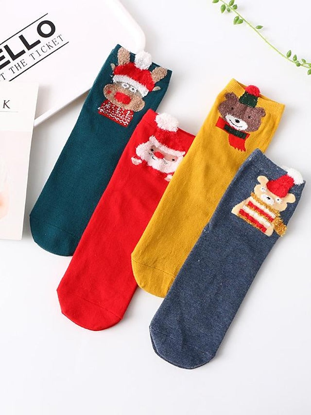 Women's Crew Socks Party Christmas Gift Animal Multi Color Spandex Nylon Cotton Basic Casual Warm Cute 4 Pairs - LuckyFash™