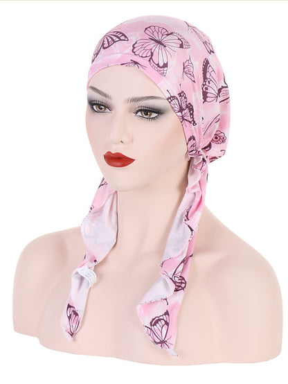 Women Printed Pre-tie Headscarf Elastic Muslim Female Turban Soft Hat Hair Loss Cover Head Wrap Headwear Stretch Bandana - LuckyFash™