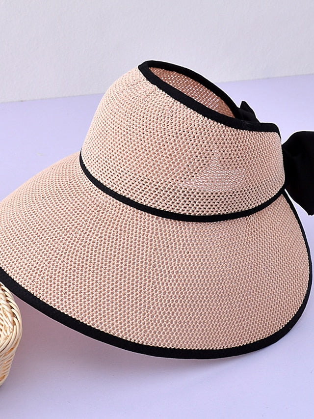 Women's Breathable Hat Summer Wide Brim Air Sun Hats UV Protection Top Empty Hat Bow Hollow Straw Hat Adjustable Ladies Foldable Beach Hat - LuckyFash™