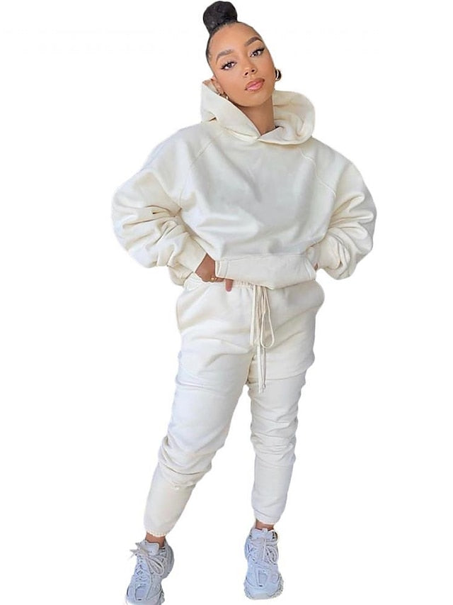 Women's Hoodie Tracksuit Pants Sets Streetwear Blue Pink Sports Outdoor Casual Daily Plain Drawstring Hooded S M L XL XXL - LuckyFash™