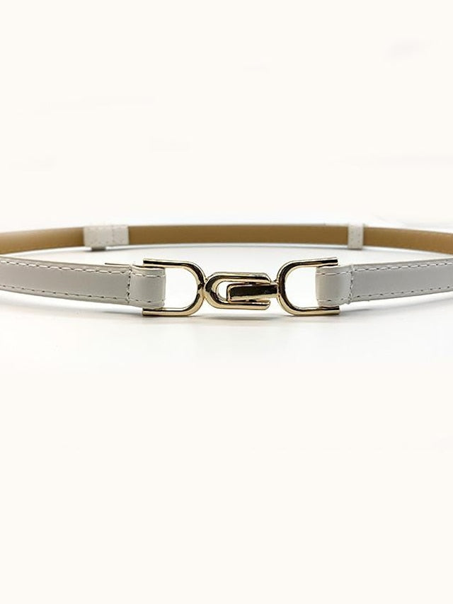 belt female pair buckle adjustable thin belt decoration simple waist mirror belt female pu imitation leather free punch girdle - LuckyFash™