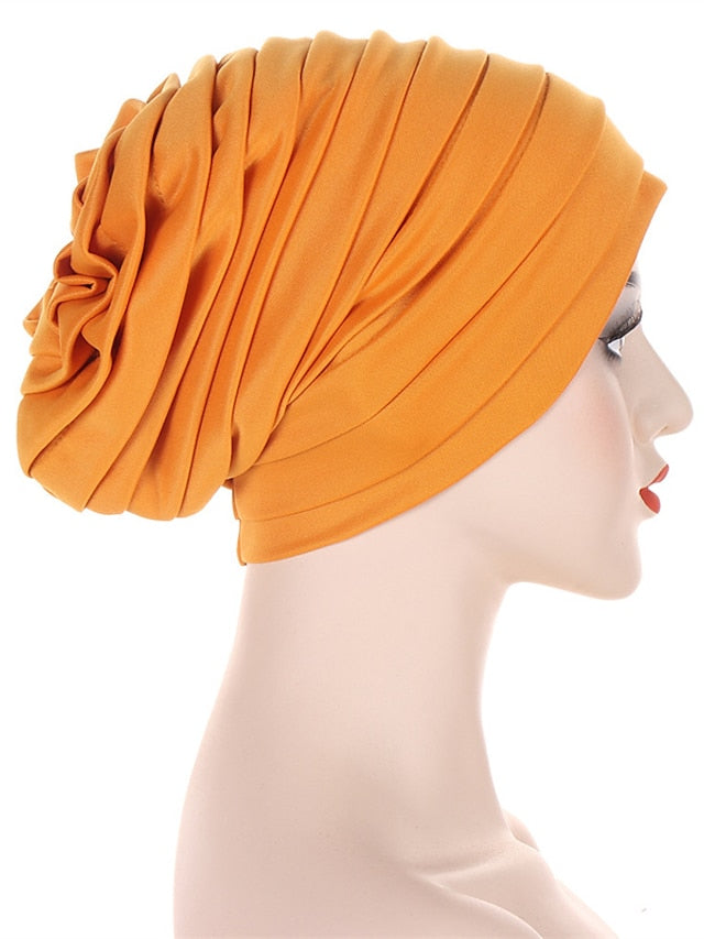 Candy Color Ladies Head Wraps Muslim Hijab Bonnets Fashion Headgear Trendy Elastic Full Body Pleated Turban Cap for Women - LuckyFash™