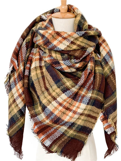 Women's Square Scarf Women's Shawls & Wraps Outdoor Dailywear Holiday White Brown Khaki Scarf Plaid - LuckyFash™