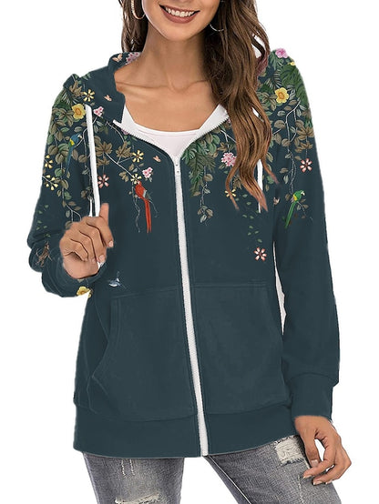 Women's Hoodie Zip Hoodie Sweatshirt Pullover Active Streetwear Zipper Print Green Brown Light Green Floral Graphic Prints Daily Hooded Long Sleeve S M L XL XXL / 3D Print - LuckyFash™