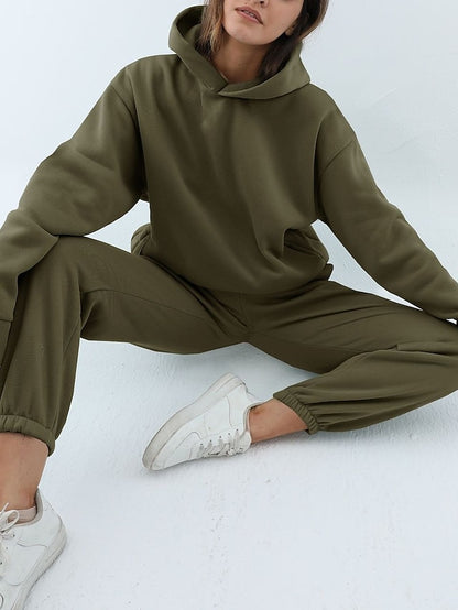 Hoodie 2 Piece Solid / Plain Color Sports Regular Winter Creamy-white ArmyGreen Big red Purple Pink for Women - LuckyFash™