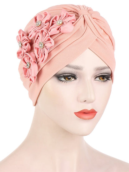 Elegant Women Five Flowers Turban Caps Muslim Elastic Crystal Party Headscarf Bonnet Ladies Hair Accessories Indian Cap - LuckyFash™