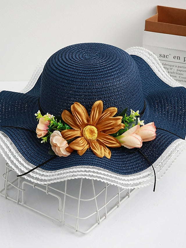 Women's Sun Hat Straw Hat Daily Holiday Flower / Plants Straw Lace Vacation Beach Sunscreen 1 pcs - LuckyFash™