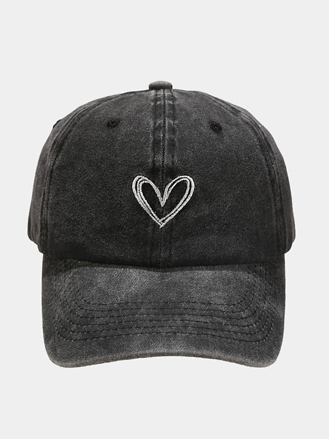 Fashion Outdoor Sport Solid Baseball Caps For Men Women Couple Love Heart Embroidery Snapback Cap Washed Cotton Dad Hat - LuckyFash™