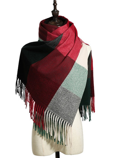 Women's Women's Shawls & Wraps Outdoor Dailywear Holiday Grey Wine Blue Scarf Plaid - LuckyFash™
