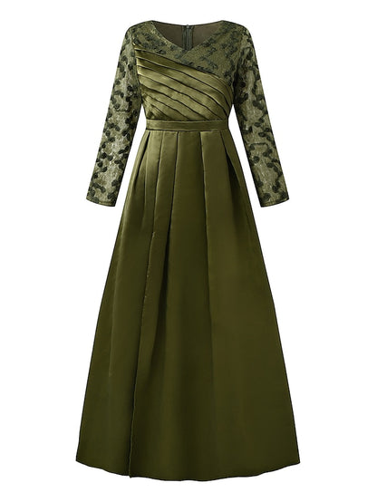 Womenâ€˜s Formal Party Dress Swing Dress A Line Dress Long Dress Maxi Dress Black Green Long Sleeve Pure Color Patchwork Winter Fall Spring V Neck Fashion Winter Dress Evening Party 2023 S M L XL 2XL - LuckyFash™