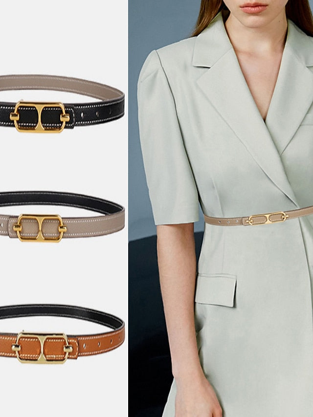 Women's Reversible Belt PU Leather Metal Bucke Eyelet Casual Formal Party Work Black Brown Gray - LuckyFash™