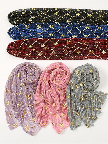 Long Style Plaid Scarf Women Shimmer Hijab Gold Shiny Shawl Glitter Headband Female Muslim Hijab - LuckyFash™