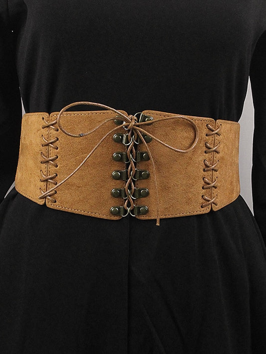 Women's Corset Belt PU Leather Steel Buckle Bow Decor Rivet Decor Vintage Retro Work Daily Black White Wine Brown - LuckyFash™