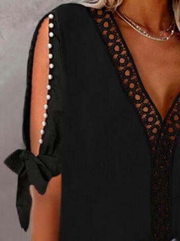 Lace Beaded Cold Shoulder Elegant Blouses - LuckyFash™