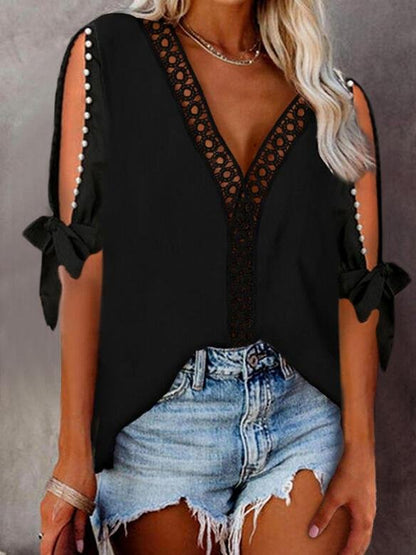 Lace Beaded Cold Shoulder Elegant Blouses - LuckyFash™