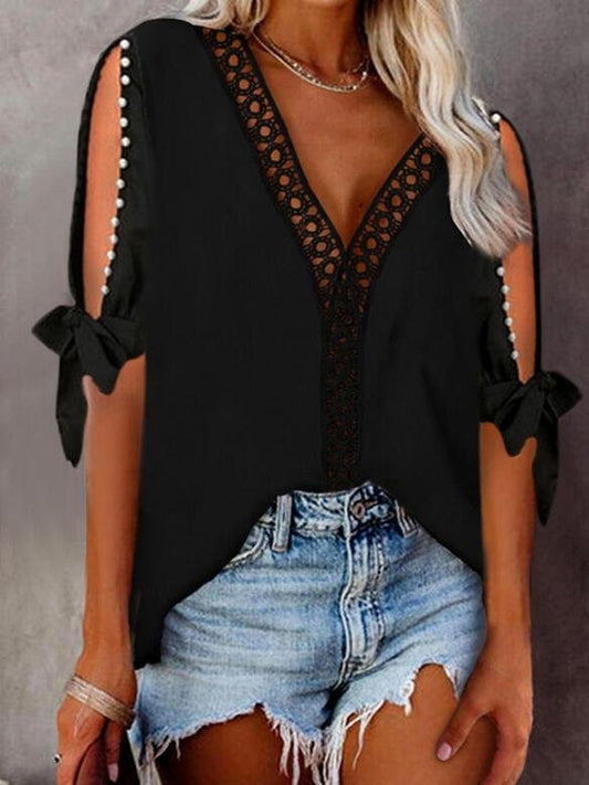Lace Beaded Cold Shoulder Elegant Blouses - LuckyFash™