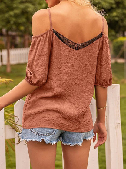 Lace Cold Shoulder Spaghetti Strap Blouse - LuckyFash™