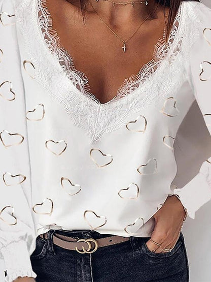 Lace Collar Bronzing Love Long-sleeved T-shirt - LuckyFash™
